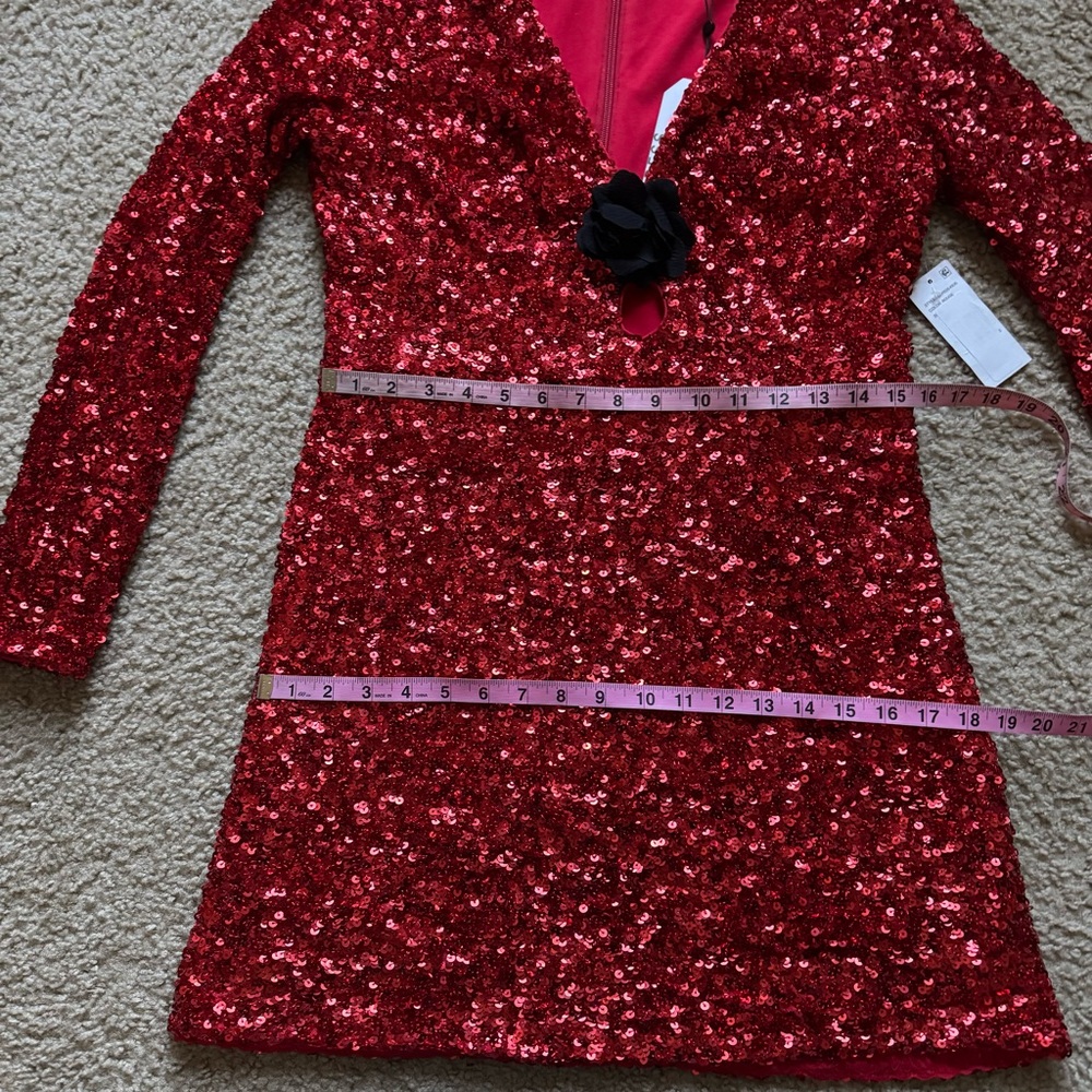 Dress the Population Tula Sequin Mini Dress Sz L Red Rouge Cut out Love - Picture 10 of 14